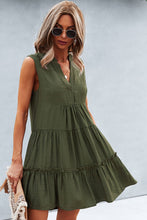 Load image into Gallery viewer, Frill Trim Notched Sleeveless Tiered Dress