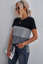 Load image into Gallery viewer, Color Block Side Slit Round Neck T-Shirt