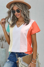 Load image into Gallery viewer, Color Block V-Neck Short Sleeve Top