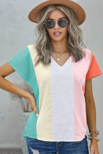 Load image into Gallery viewer, Color Block V-Neck Short Sleeve Top