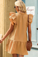 Load image into Gallery viewer, Ruffle Shoulder Tie-Neck Tiered Dress