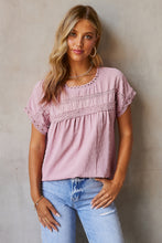Load image into Gallery viewer, Swiss Dot Decorative Button Short Sleeve Blouse
