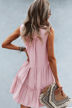 Load image into Gallery viewer, Frill Trim Notched Sleeveless Tiered Dress