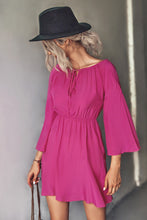Load image into Gallery viewer, Tie Neck Flare Sleeve Mini Dress