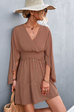 Load image into Gallery viewer, Decorative Button Smocked Waist Surplice Dress