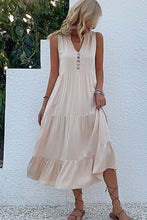 Load image into Gallery viewer, Decorative Button Sleeveless Tiered Dress