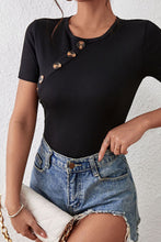 Load image into Gallery viewer, Decorative Button Round Neck Short Sleeve Bodysuit