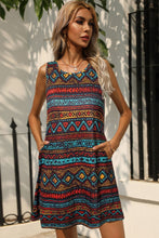 Load image into Gallery viewer, Printed Round Neck Sleeveless Dress with Pockets