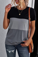 Load image into Gallery viewer, Color Block Side Slit Round Neck T-Shirt