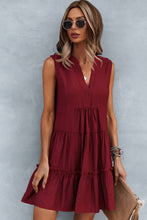 Load image into Gallery viewer, Frill Trim Notched Sleeveless Tiered Dress