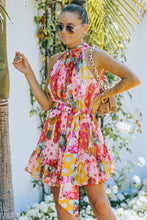 Load image into Gallery viewer, Floral Polka Dot Belted Sleeveless Mini Dress