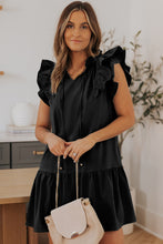 Load image into Gallery viewer, Ruffle Shoulder Tie-Neck Tiered Dress