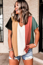 Load image into Gallery viewer, Color Block V-Neck Short Sleeve Top