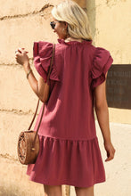 Load image into Gallery viewer, Ruffle Shoulder Tie-Neck Tiered Dress