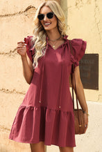 Load image into Gallery viewer, Ruffle Shoulder Tie-Neck Tiered Dress