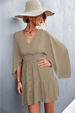 Load image into Gallery viewer, Decorative Button Smocked Waist Surplice Dress