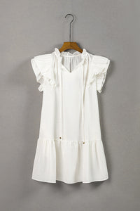 Ruffle Shoulder Tie-Neck Tiered Dress