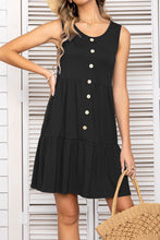 Load image into Gallery viewer, Decorative Button Scoop Neck Sleeveless Tiered Dress
