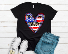 Load image into Gallery viewer, Patriotic Leopard Heart T Shirt-Adult Sizes
