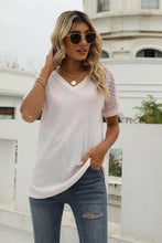Load image into Gallery viewer, V-Neck Raglan Sleeve Openwork Tee
