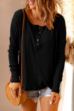 Load image into Gallery viewer, Half Button Waffle Knit Long Sleeve Top
