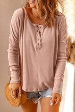 Load image into Gallery viewer, Half Button Waffle Knit Long Sleeve Top
