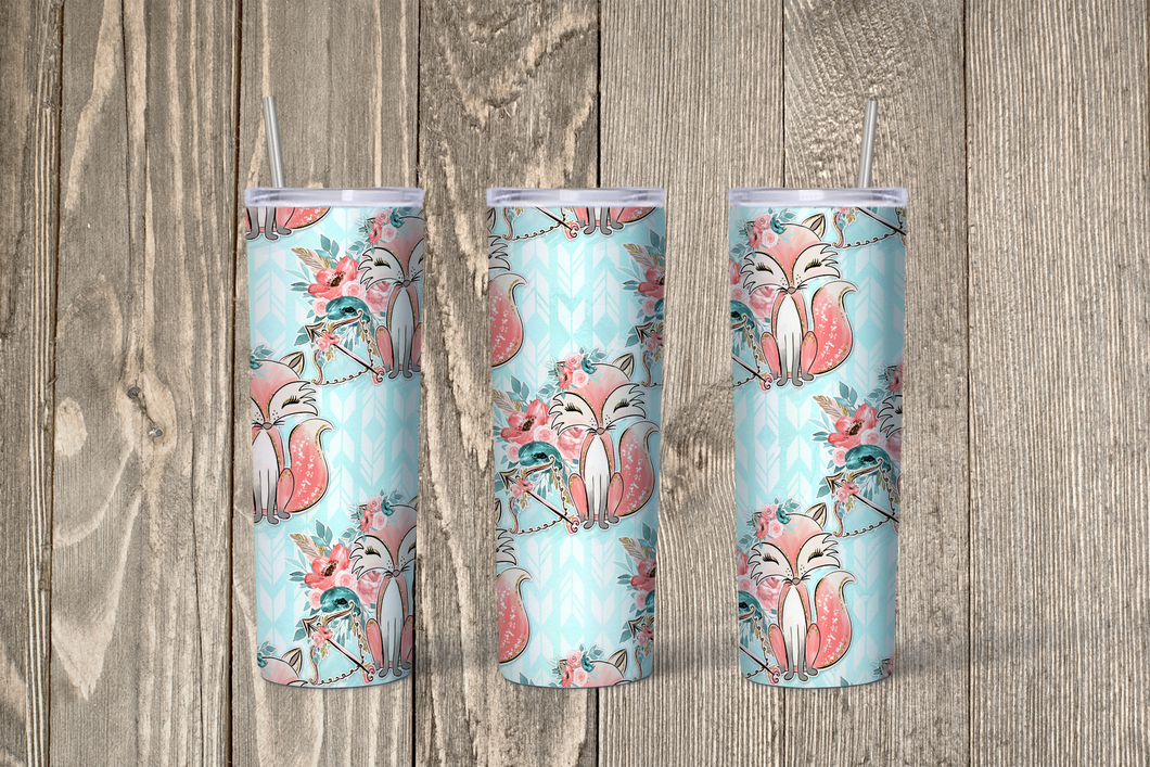 Aqua Boho Fox Skinny 20oz Tumbler
