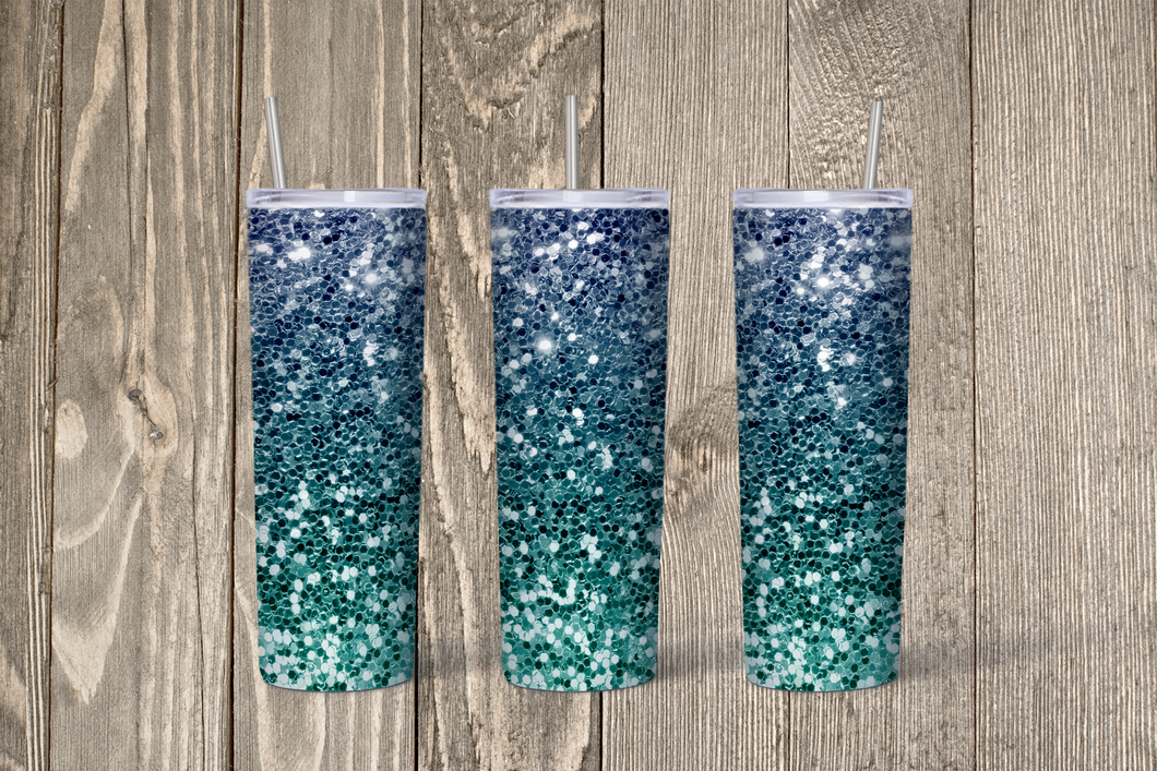 Aqua Glitter Ombre Skinny 20oz Tumbler