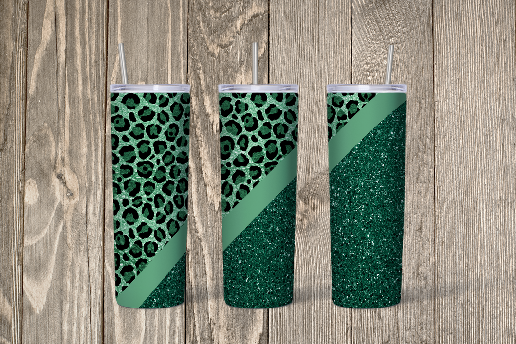 Emerald Glitter Leopard Skinny 20oz Tumbler