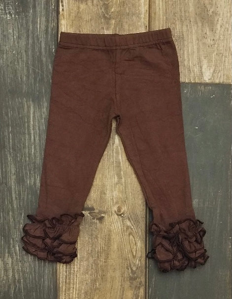 Foxy & Steve Triple Ruffle Icing Leggings in Brown