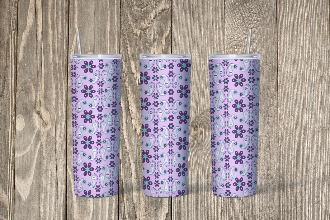 Light Purple Paisley Floral Print Skinny 20oz Tumbler