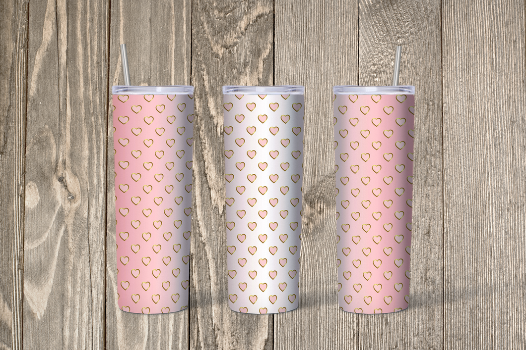 Pink with Gold Hearts Ombre Skinny 20oz Tumbler