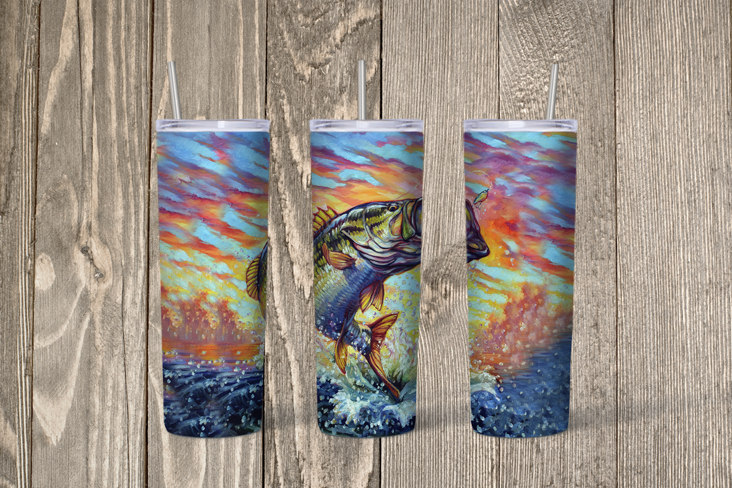 Rainbow Bass Fishing Skinny 20oz Tumbler