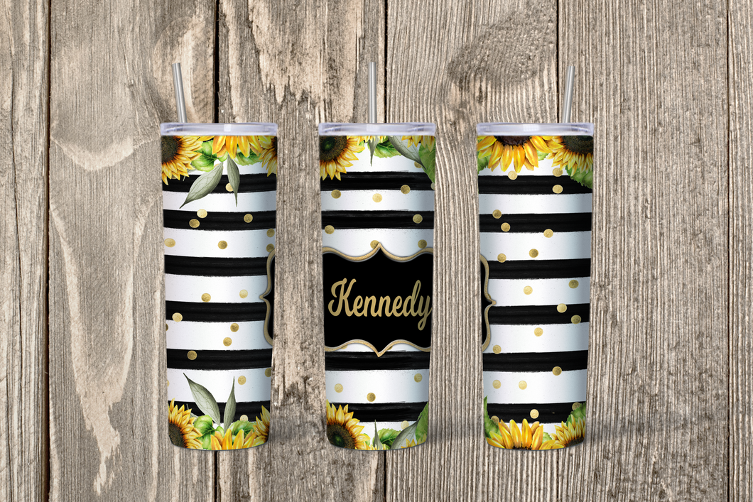 Black Striped Sunflower Skinny 20oz Tumbler