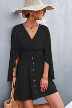 Load image into Gallery viewer, Decorative Button Smocked Waist Surplice Dress
