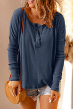 Load image into Gallery viewer, Half Button Waffle Knit Long Sleeve Top
