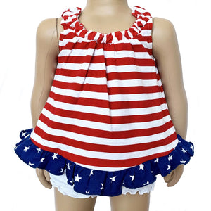 AnnLoren Baby Girls 4th Of July Swing Tank Top With Ruffle Trim And Bow
