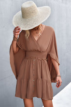 Load image into Gallery viewer, Decorative Button Smocked Waist Surplice Dress
