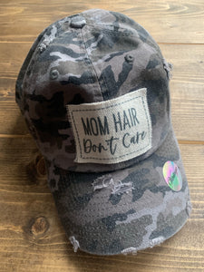 Vintage Camo Hat with Mom Hair Don't Care Patch