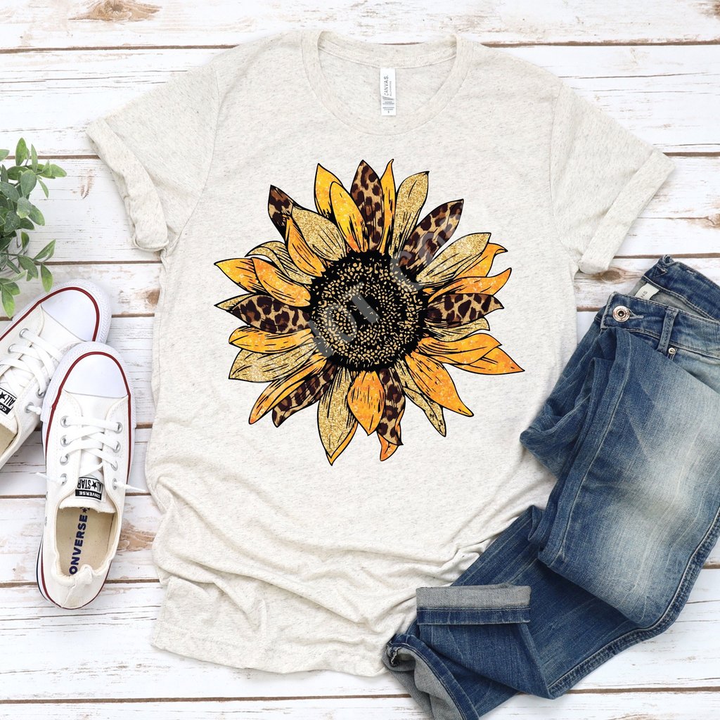 Leopard Sunflower TShirt-Adult Sizes