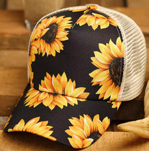 Load image into Gallery viewer, Sunflower Criss Cross Ponytail Hat with West Virginia Patch
